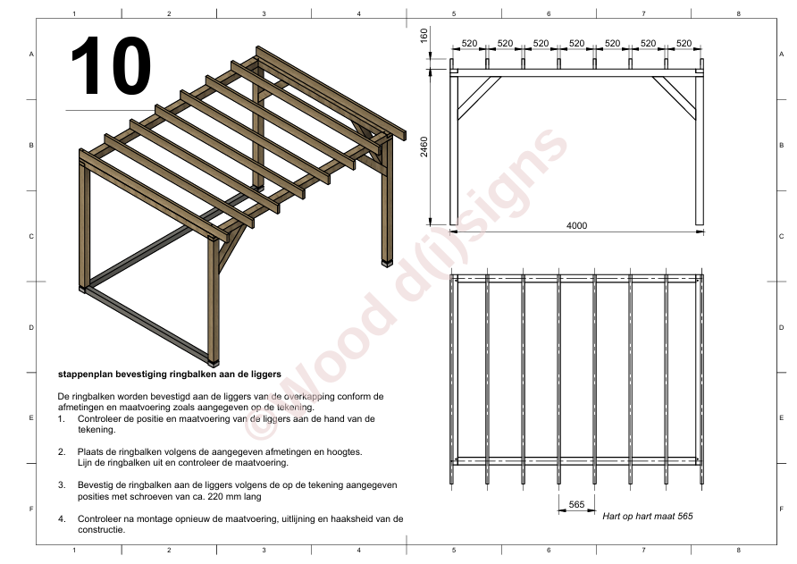 Professionele Bouwtekening Overkapping 4x3 m met Luxe Afwerking Inclusief Montagegids
